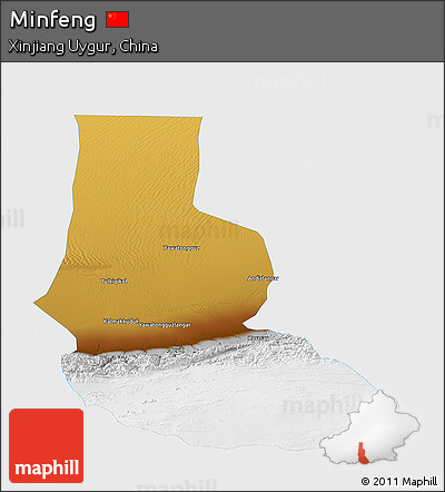 Physical Panoramic Map of Minfeng, single color outside
