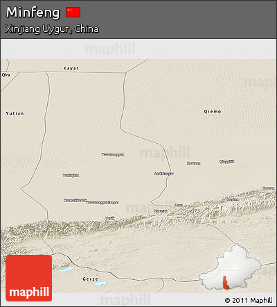 Shaded Relief Panoramic Map of Minfeng
