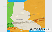 Shaded Relief Panoramic Map of Minfeng, political outside