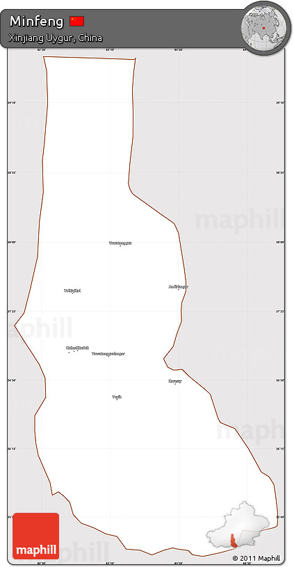 Classic Style Simple Map of Minfeng, cropped outside