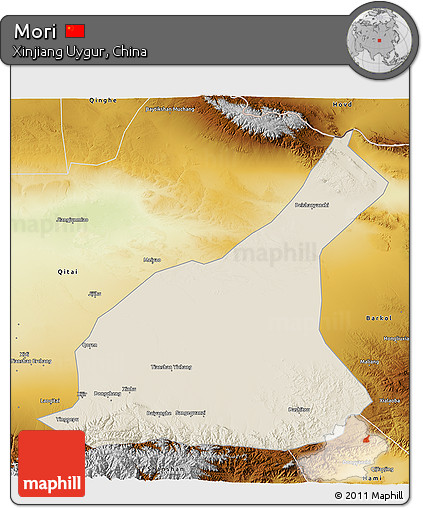 Shaded Relief 3D Map of Mori, physical outside