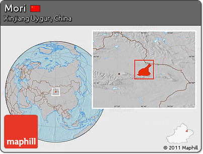 Gray Location Map of Mori, hill shading