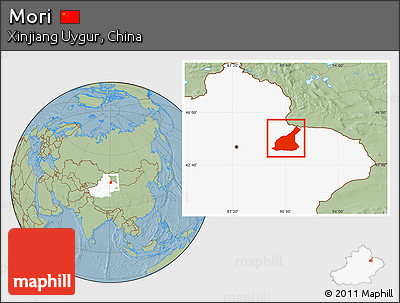 Savanna Style Location Map of Mori, highlighted parent region, hill shading