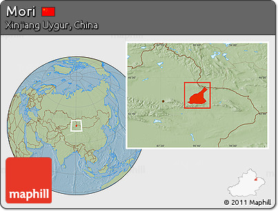 Savanna Style Location Map of Mori, hill shading