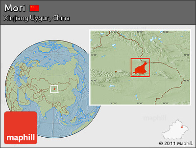 Savanna Style Location Map of Mori, hill shading