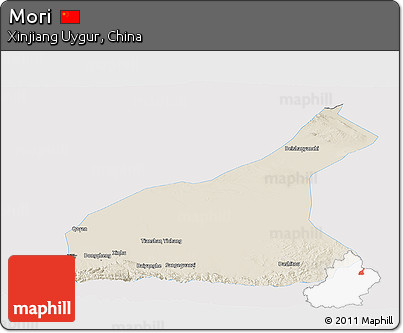 Shaded Relief Panoramic Map of Mori, single color outside