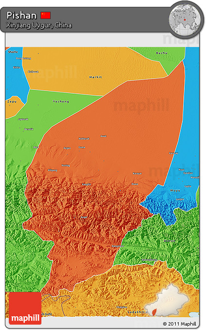 Political 3D Map of Pishan