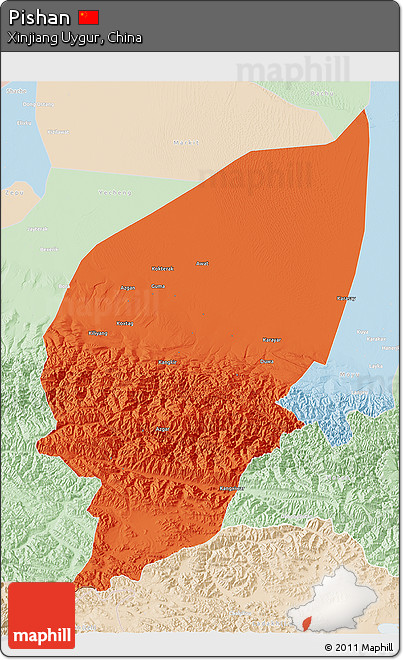 Political 3D Map of Pishan, lighten