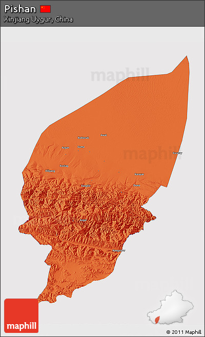 Political 3D Map of Pishan, single color outside