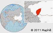 Gray Location Map of Pishan, highlighted country, hill shading