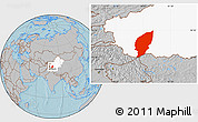 Gray Location Map of Pishan, highlighted parent region, hill shading