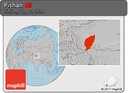 Gray Location Map of Pishan, hill shading