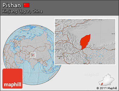 Gray Location Map of Pishan, hill shading