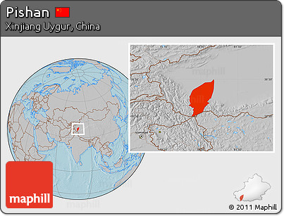 Gray Location Map of Pishan, hill shading