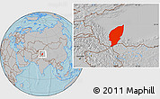 Gray Location Map of Pishan, hill shading