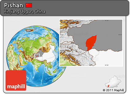 Physical Location Map of Pishan, highlighted country, highlighted parent region
