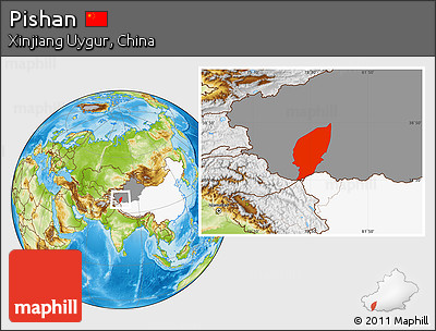 Physical Location Map of Pishan, highlighted country, highlighted parent region