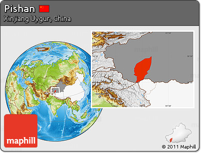 Physical Location Map of Pishan, highlighted country, highlighted parent region