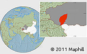 Savanna Style Location Map of Pishan, highlighted country, highlighted parent region, hill shading