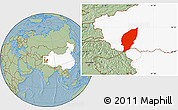 Savanna Style Location Map of Pishan, highlighted country, hill shading