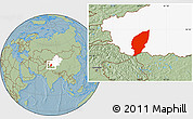 Savanna Style Location Map of Pishan, highlighted parent region, hill shading