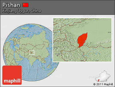 Savanna Style Location Map of Pishan, hill shading
