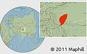 Savanna Style Location Map of Pishan, hill shading