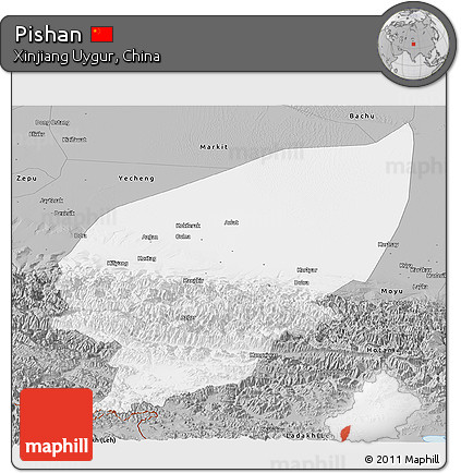 Gray Panoramic Map of Pishan