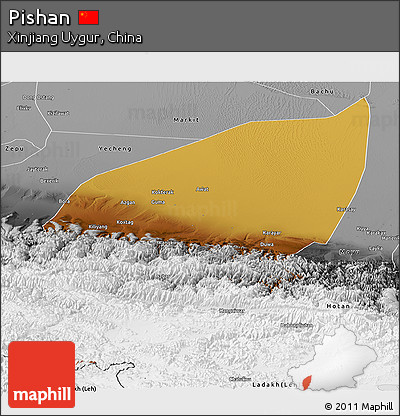 Physical Panoramic Map of Pishan, desaturated