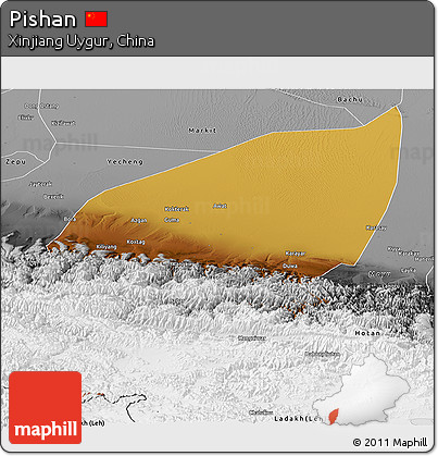 Physical Panoramic Map of Pishan, desaturated