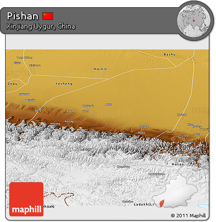 Physical Panoramic Map of Pishan