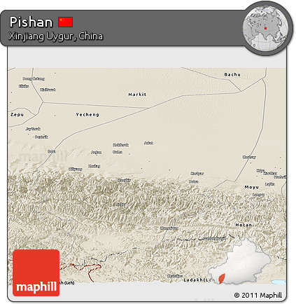 Shaded Relief Panoramic Map of Pishan