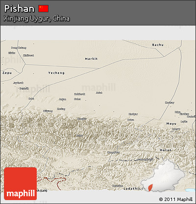 Shaded Relief Panoramic Map of Pishan