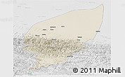 Shaded Relief Panoramic Map of Pishan, lighten, desaturated
