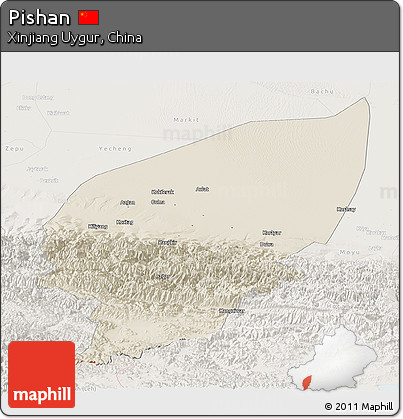 Shaded Relief Panoramic Map of Pishan, lighten