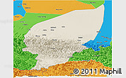 Shaded Relief Panoramic Map of Pishan, political outside