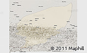Shaded Relief Panoramic Map of Pishan, semi-desaturated