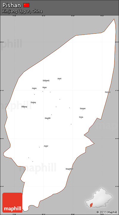 Gray Simple Map of Pishan, cropped outside