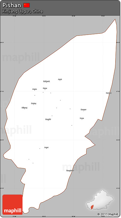 Gray Simple Map of Pishan, cropped outside