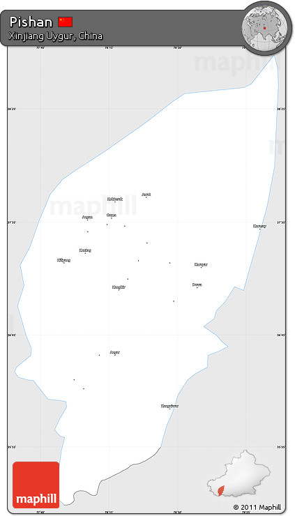 Silver Style Simple Map of Pishan, single color outside
