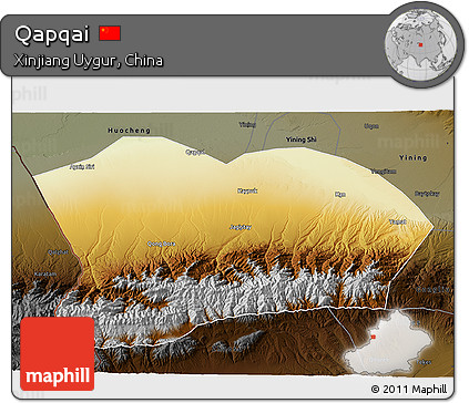 Physical 3D Map of Qapqai, darken
