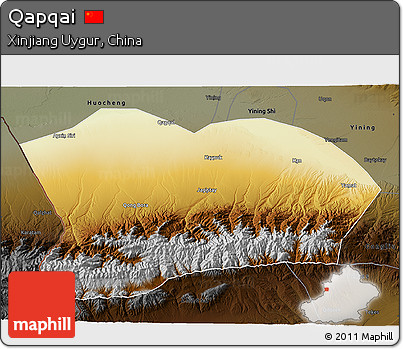 Physical 3D Map of Qapqai, darken