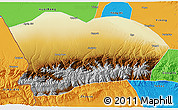 Physical 3D Map of Qapqai, political outside