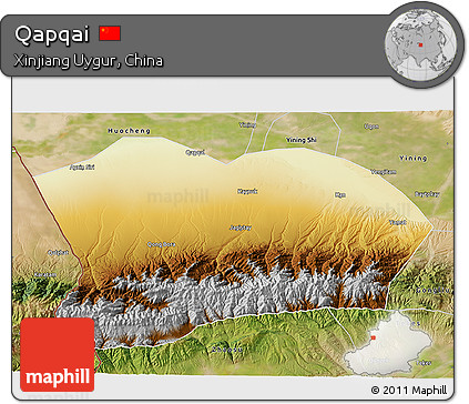 Physical 3D Map of Qapqai, satellite outside