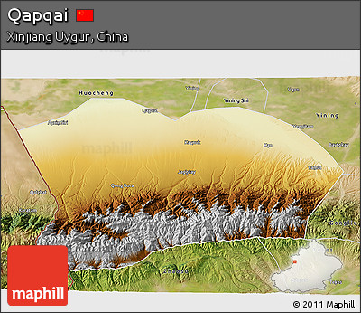 Physical 3D Map of Qapqai, satellite outside
