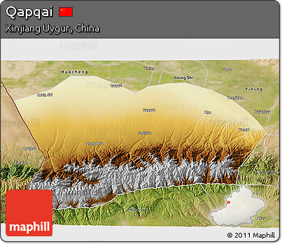 Physical 3D Map of Qapqai, satellite outside