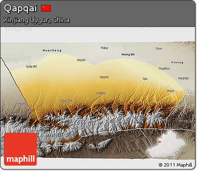 Physical 3D Map of Qapqai, semi-desaturated