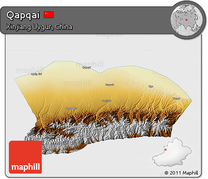 Physical 3D Map of Qapqai, single color outside