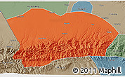Political 3D Map of Qapqai, semi-desaturated