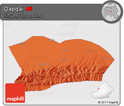 Political 3D Map of Qapqai, single color outside